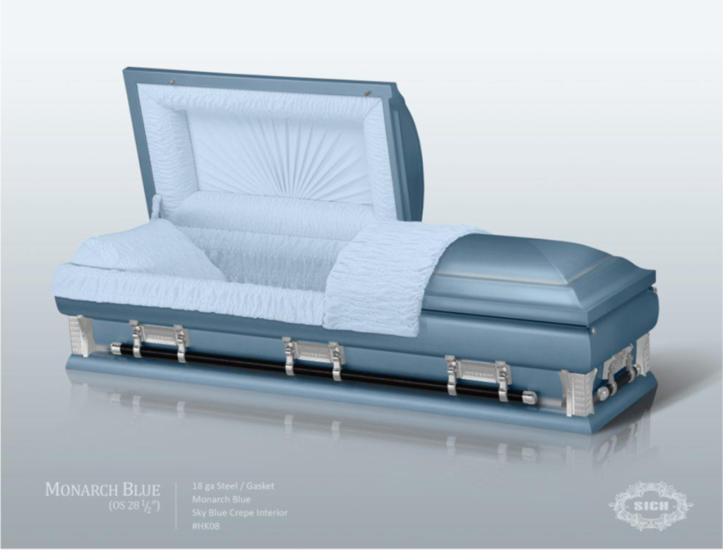 December Prize Casket: Monarch Blue (Oversized) 18 ga/Gasket - Sich Year Of The Funeral Director