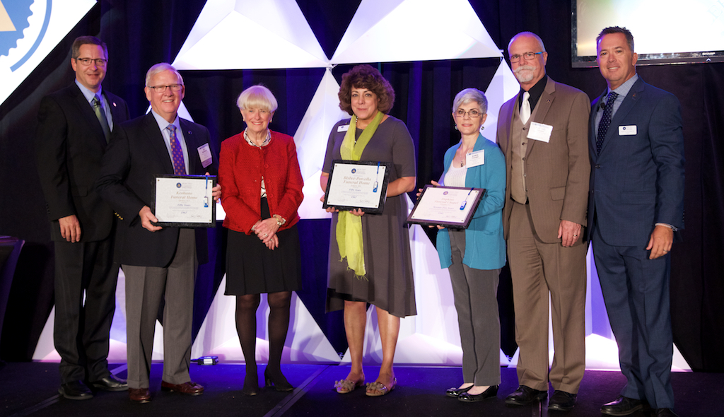 (Left to right) Rob Paterkiewicz, Executive Director and CEO, Selected Independent Funeral Homes, Ed and Joan Keohane, Keohane Funeral Home; Ann Ciccarelli, Bisbee-Porcella Funeral Home; Karen and Michael Franzen, Dopkins Funeral Chapel and Neil O’Connor, Board Past-President, Selected Independent Funeral Homes.