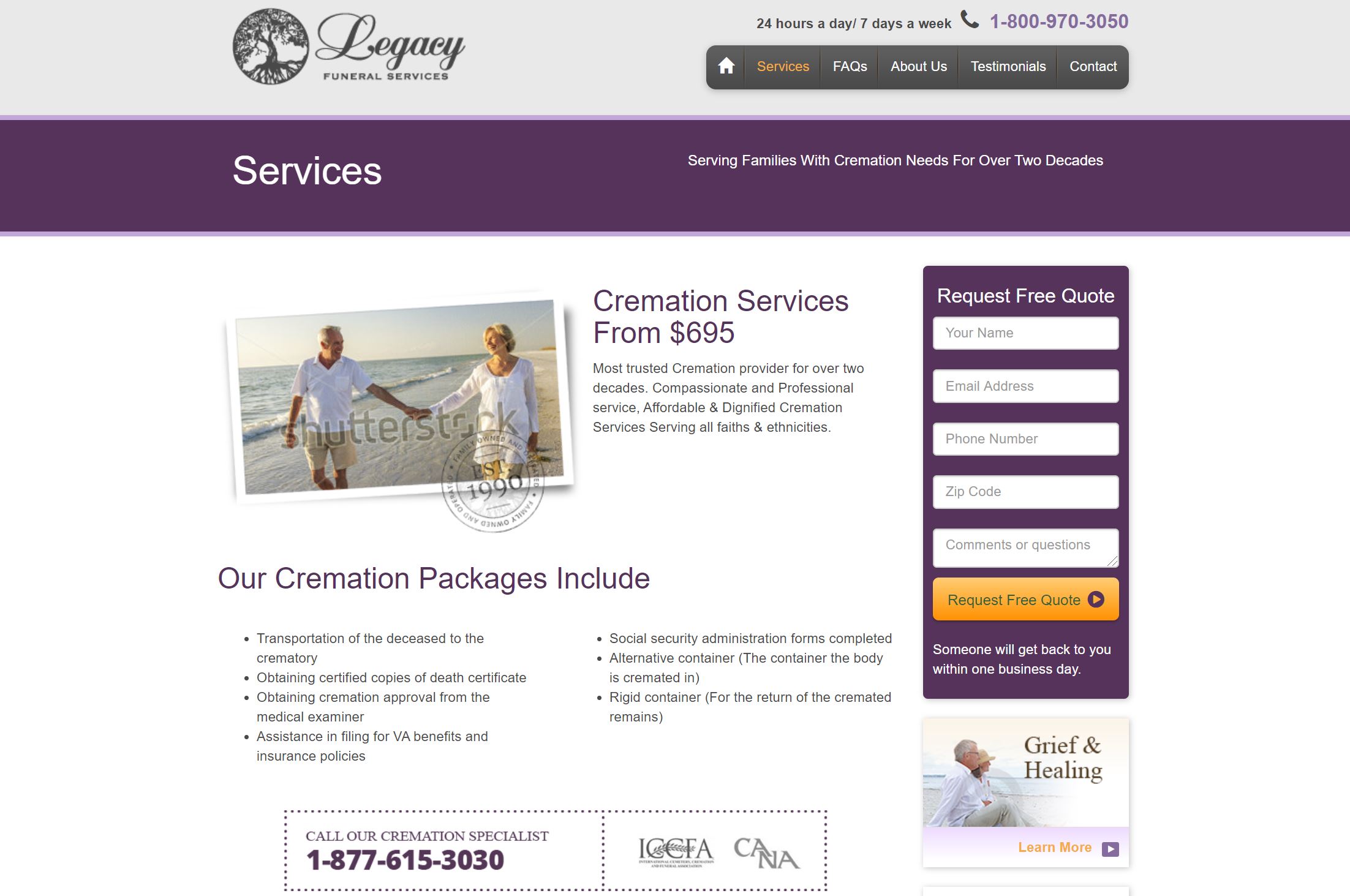 Legacy Funeral Services website