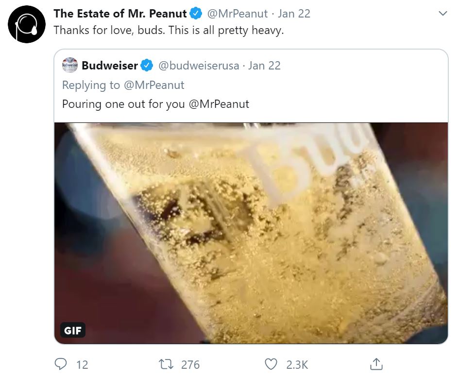 Mr. Peanut Budweiser Tweet