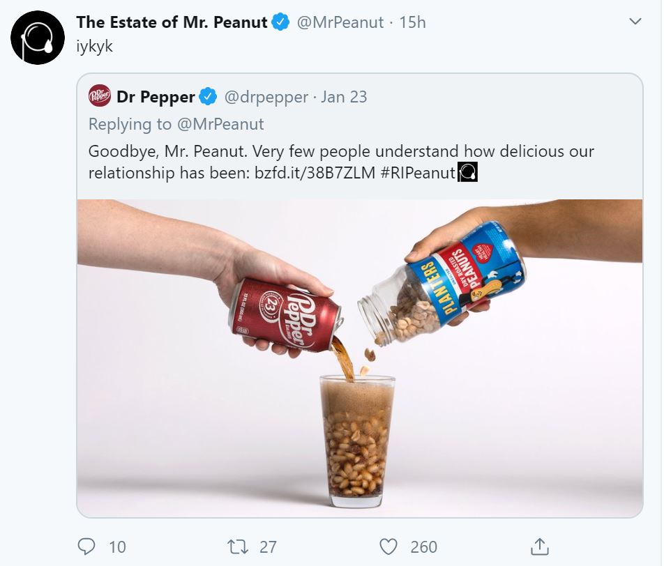 Mr. Peanut and Dr. Pepper Tweet