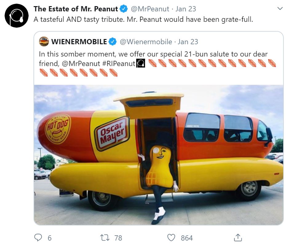 Mr. Peanut and Oscar Meyer Tweet