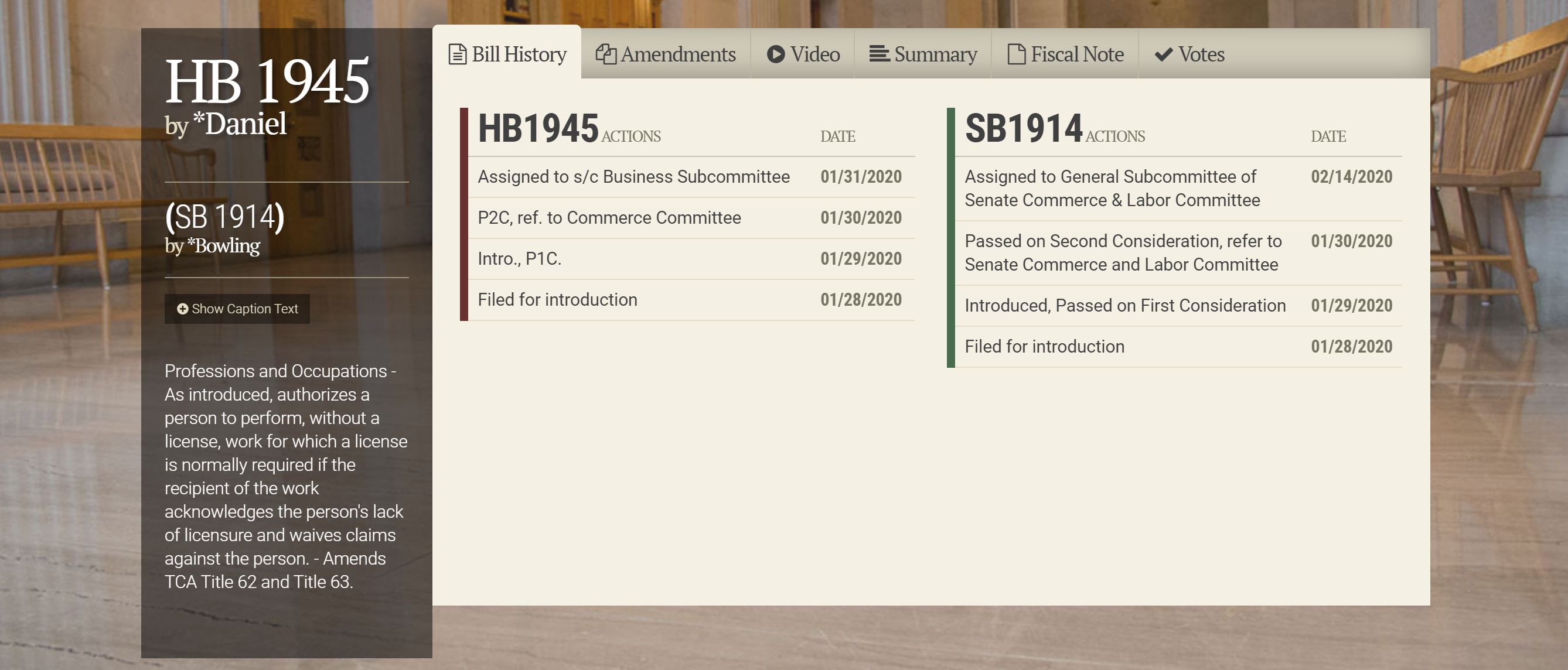 Screen shot of Tennessee Bill 