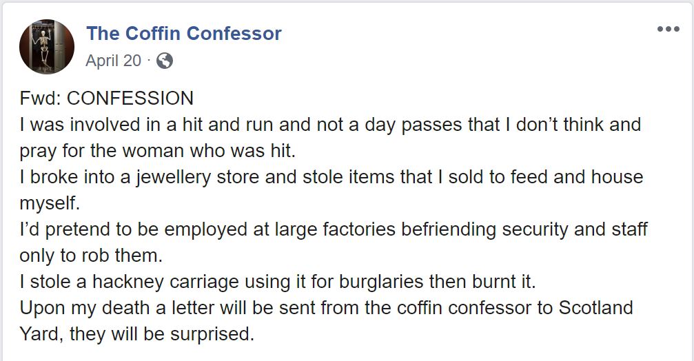 Coffin Confessor FB Post