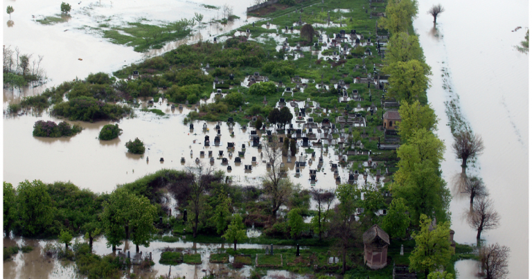 Flooded Cemetery after natural disaster