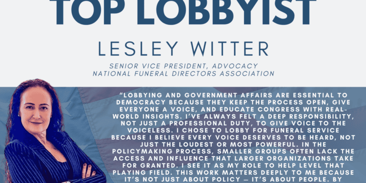 NFDA’s Lesley Witter Named One of Nation’s Top Lobbyists by the National Institute for Lobbying & Ethics 