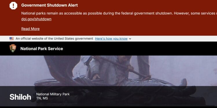 NPS website government shutdown