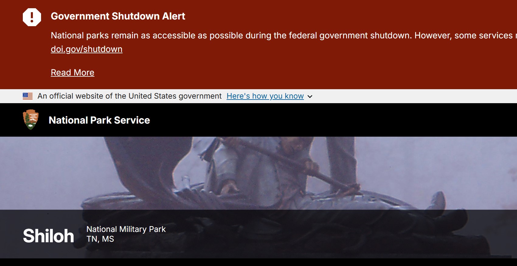 NPS website government shutdown